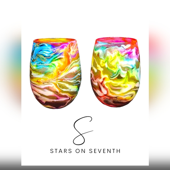 🌈 Rainbow Bright 🌈 /20oz Stemless Wine Glasses - Picture 3 of 3